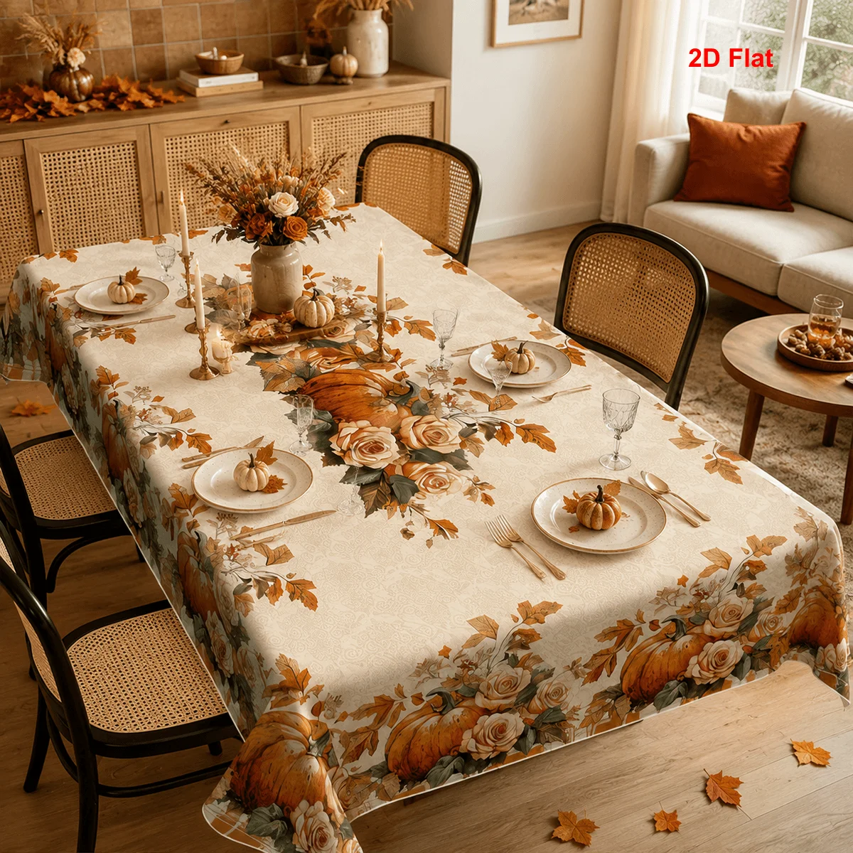 1pc  Fall Pumpkin Maple Leaf Tablecloth Vintage Rustic Thanksgiving Dining Table Cover for Home Kitchen Dining Room Decor