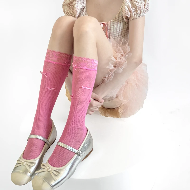 

Mesh Fishnet Stockings Women Hollow Sexy Lace Ruffle Socks Women Stockings Bow Sweet Girl Japanese Polka Dot Knee Socks Stocking