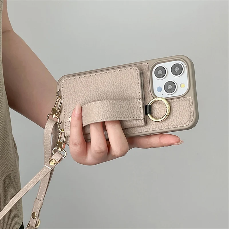 Cordão crossbody alça de pulso carteira capa de couro para iphone 16pro max 15pro 14 13pro suporte de cartão na moda capa à prova de choque