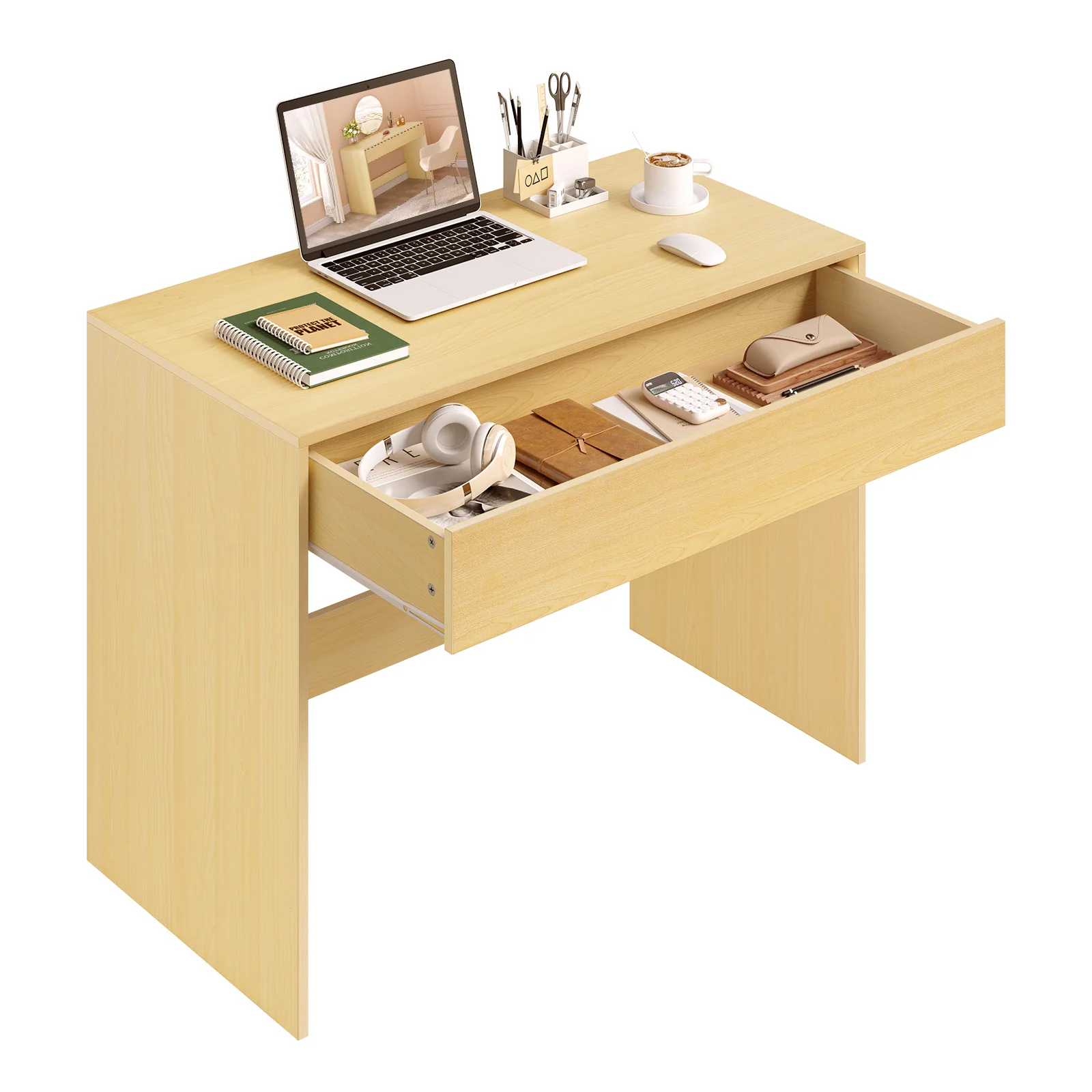 Eichen-Computerschreibtisch 100x50cm mit Schublade Kleiner Steh-Bürotisch Platzsparende Arbeitsstation Robustes Holzdesign für Zuhause und Studium