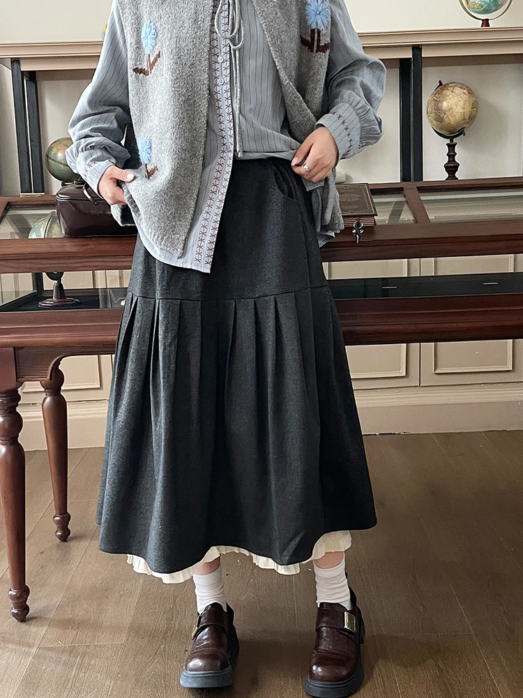 

Юбка А-силуэта больших размеров для осени и зимы, уникальная, с пэчворком, стройнящая, в стиле Беркли, средней длины, женское повседневное платье с завышенной талией