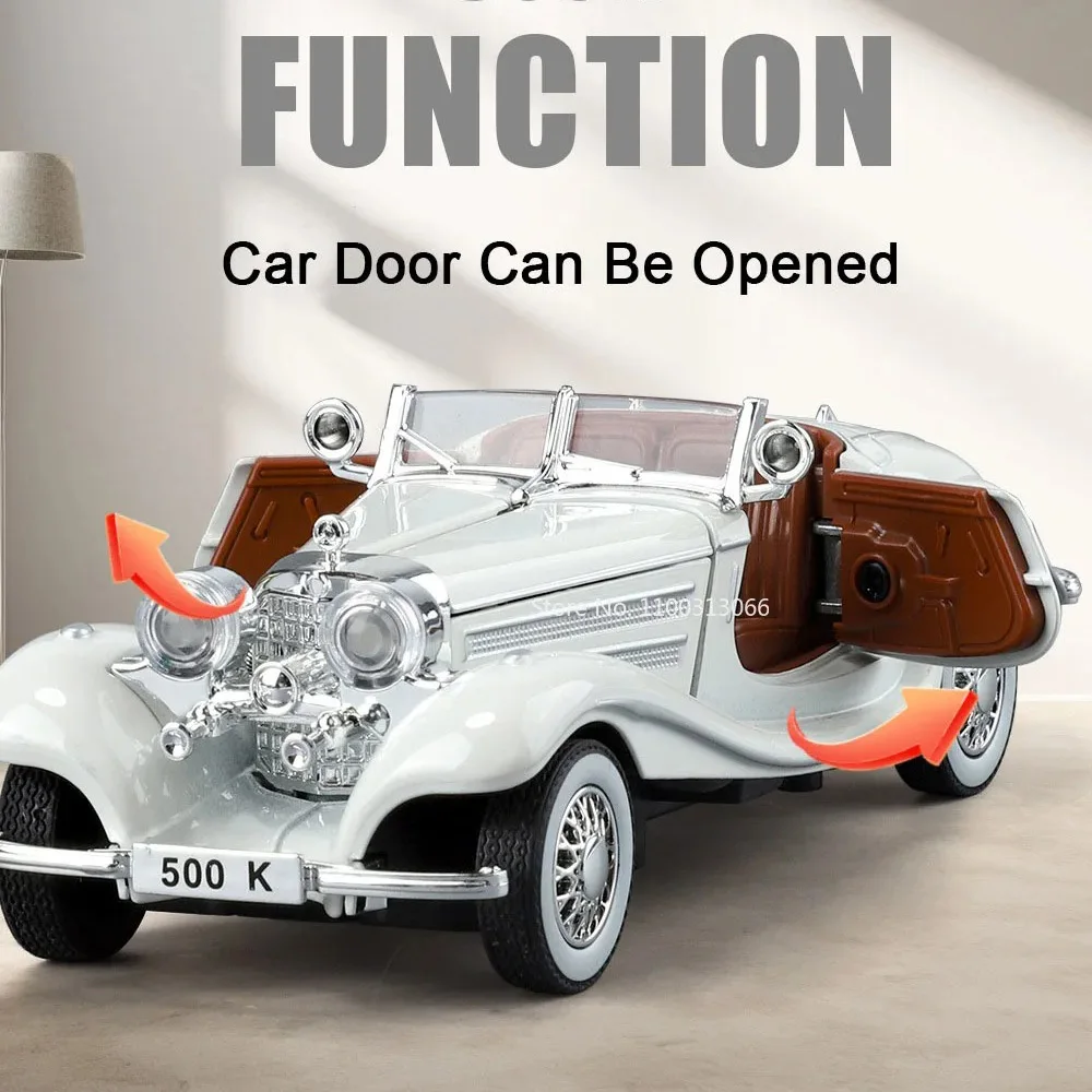Coches de juguete de aleación a escala 1:32, 500K, 300SL, modelos fundidos con luz extraíble, música, coche Vintage en miniatura, regalos para el Día de los niños