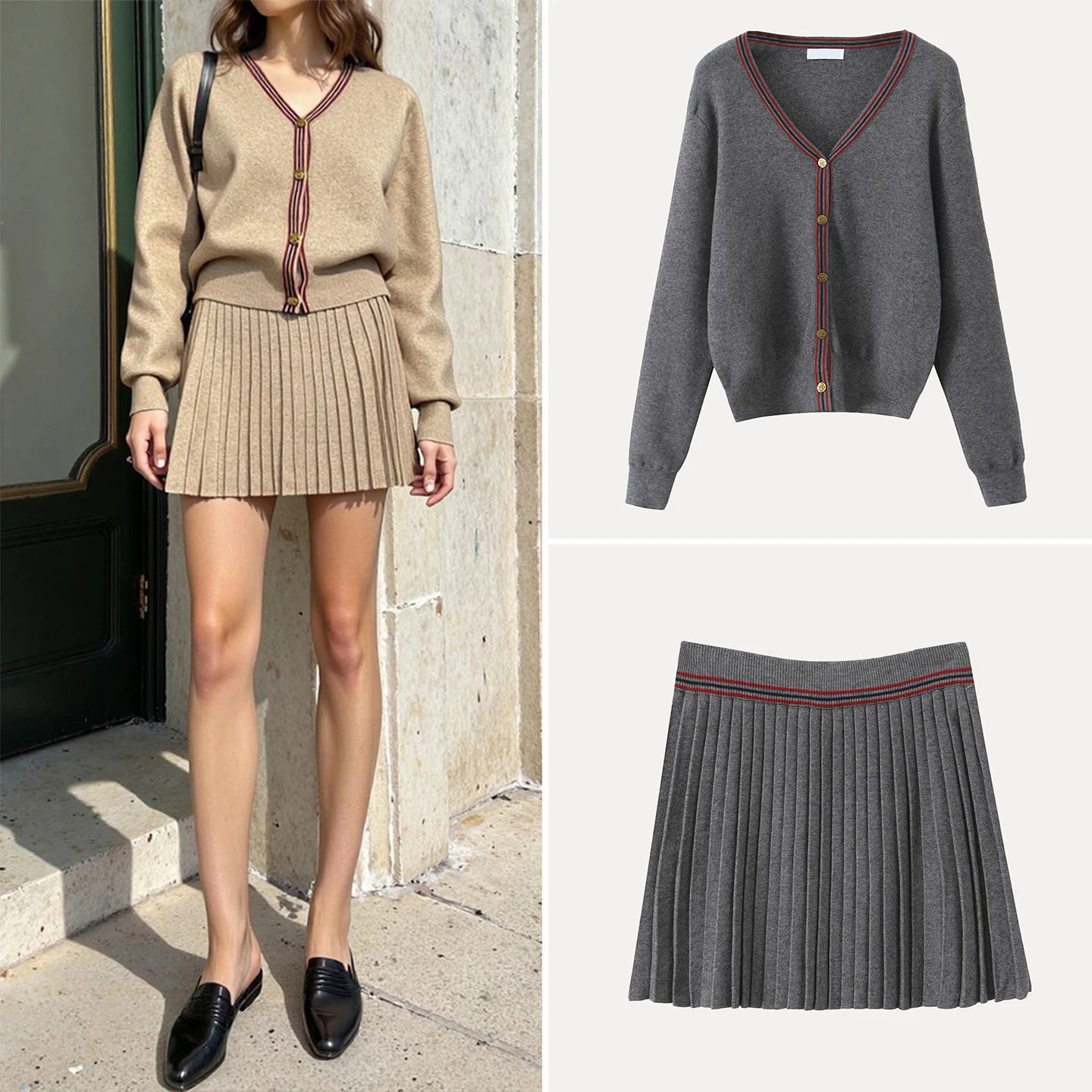 

Faionable Knitted Open Cardigan And Pleated Skirt Set Women's Autumn 2025 Z Casual Sle Four Seasons Adult Set