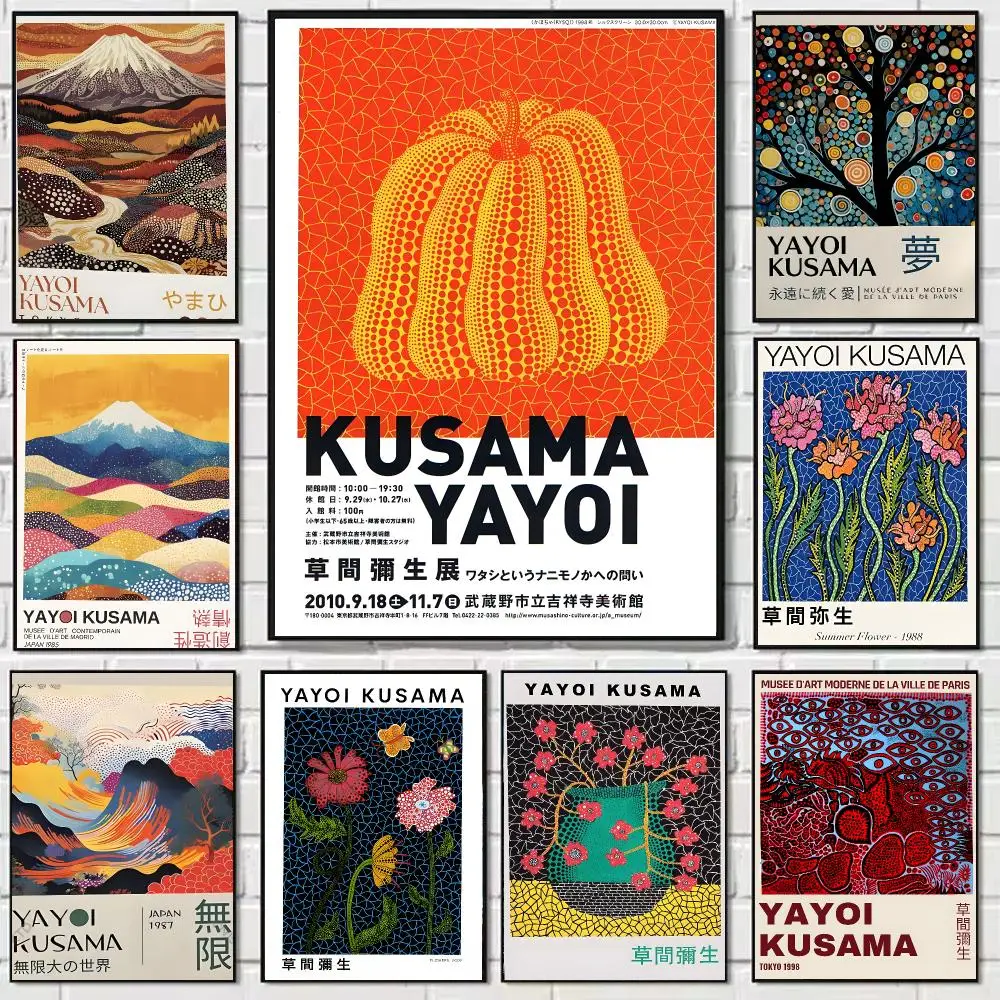 Y-Yayoi Kusama Art Poster Self-adhesive Art Waterproof Paper Sticker Coffee House Bar Dorm Room Wall Decor