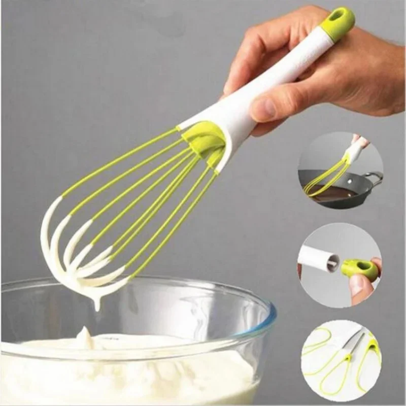 1Pcs Eco-Friendly Silicone Rotary Manual Egg Beater Multifunctional Mini Egg Whisk Kitchen Baking Mixer Agitator Tool