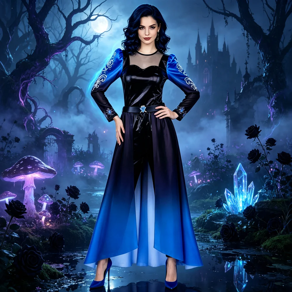 Disfraz de Chloe de Wicked Wonderland para adultos, vestido largo azul degradado, ideal para Halloween, carnavales y fiestas, disponible en tallas grandes, vestido de princesa.