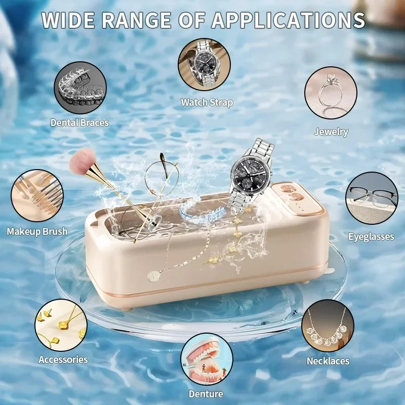 Máquina de limpeza ultrassônica portátil, limpador de viagem, carregamento usb, vibração de alta frequência para óculos de relógio de joias