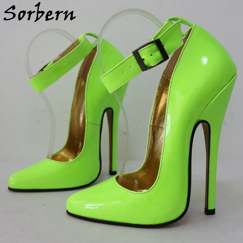 Sorbern Neon 16Cm High Heel Women Pump Shoes Stilettos Wide Ankle Strap Pointed Toe Sissy Boy Fetish Arch Heeled Footwear