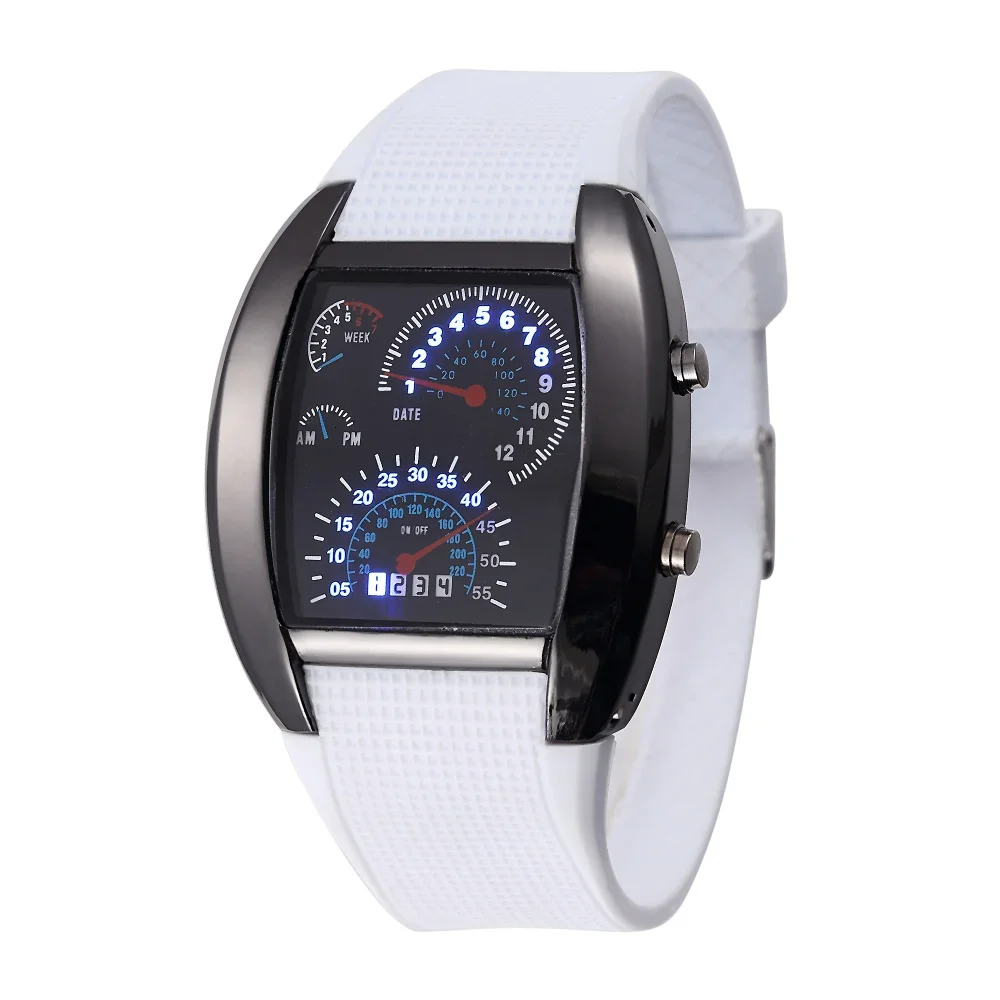 New Design Casual Led Watches Cool Car Meter Dial Unisex Black Flash Dot Matrix Racing Watch Sports Clock Hot Orologio Uomo