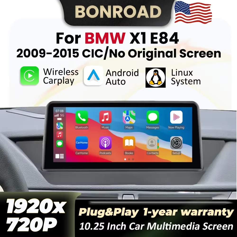 Bonroad 10.25 Inch Linux Wireless Carplay Android Auto Car Radio For BMW X1 E84 2009-2015 CIC No Screen With YouTube BT GPS Navigation Multimedia