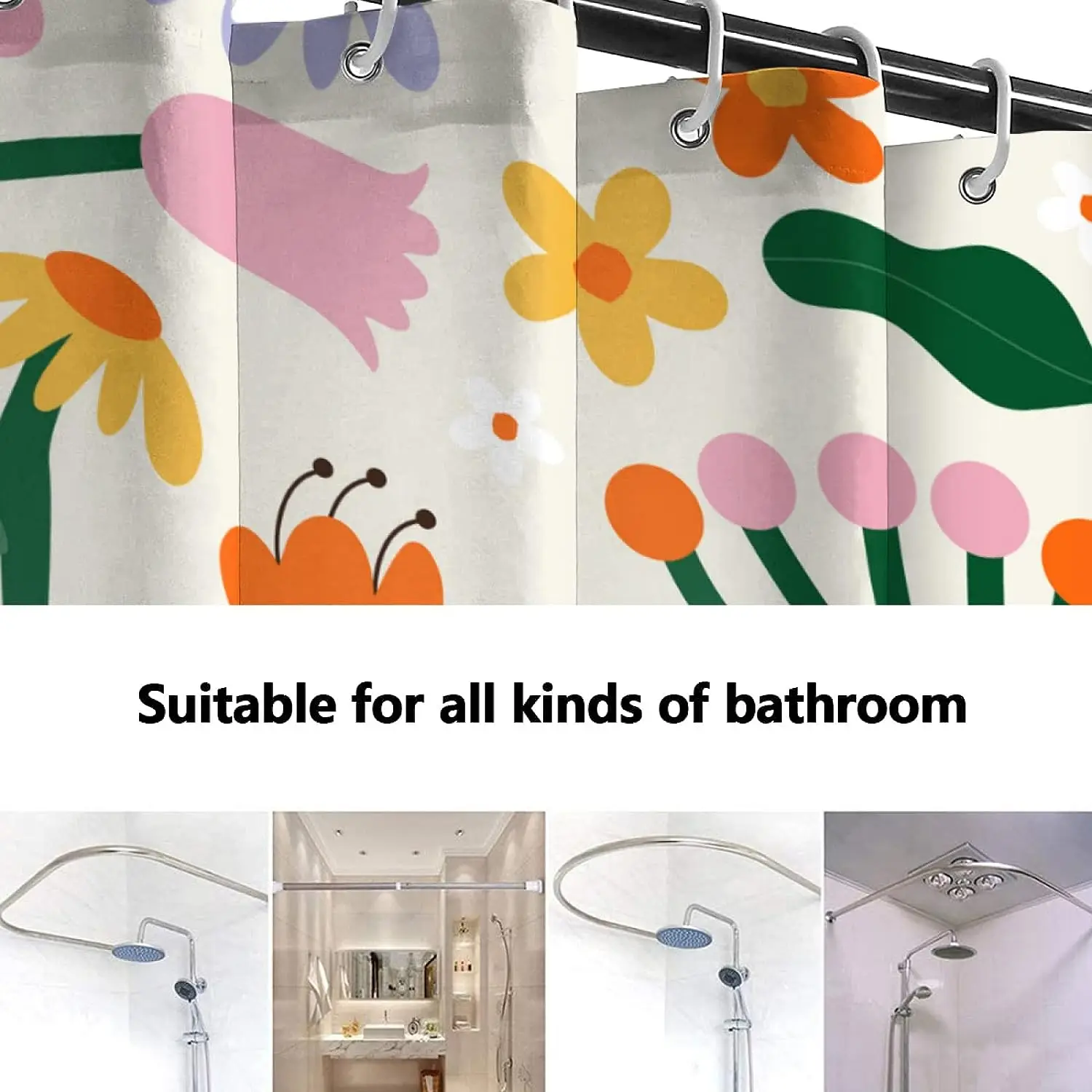 Vintage Flowers 70s 80s Shower Curtain Washable Waterproof Fabric Aesthetic Bath Curtains Set for Bathroom with Hooks Decor Art