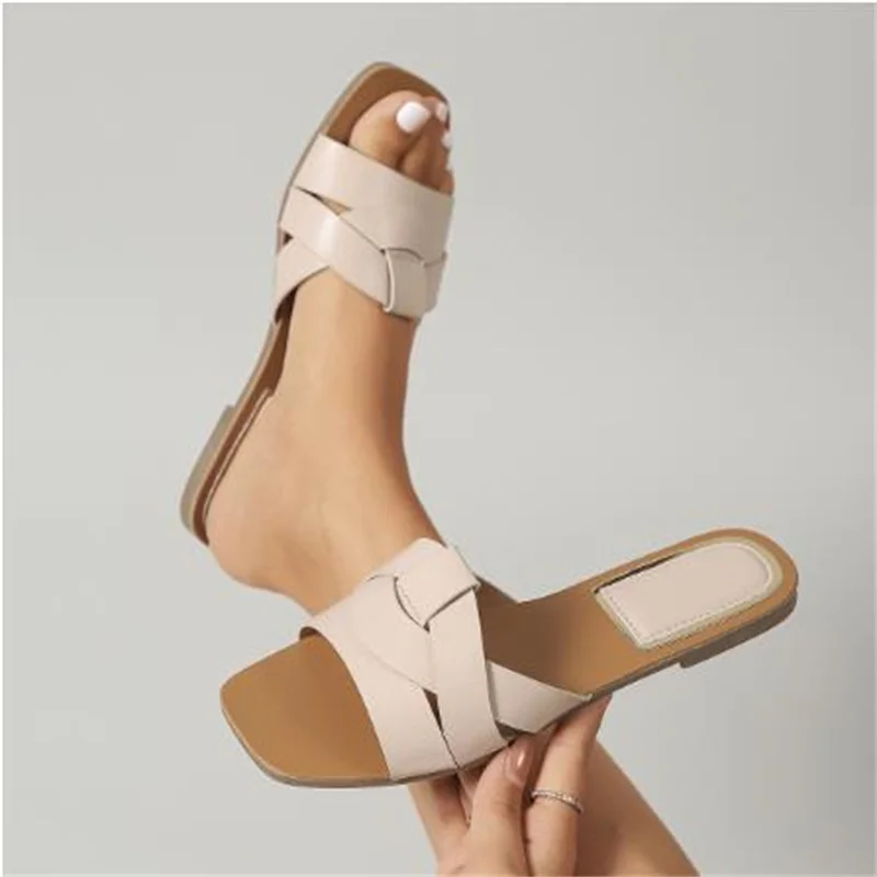 Summer 2025 New Women Designer Brand Flat Slippers Woven with Comfortable Women's Shoes Casual Bottom Slippers Woman Shoes image 2