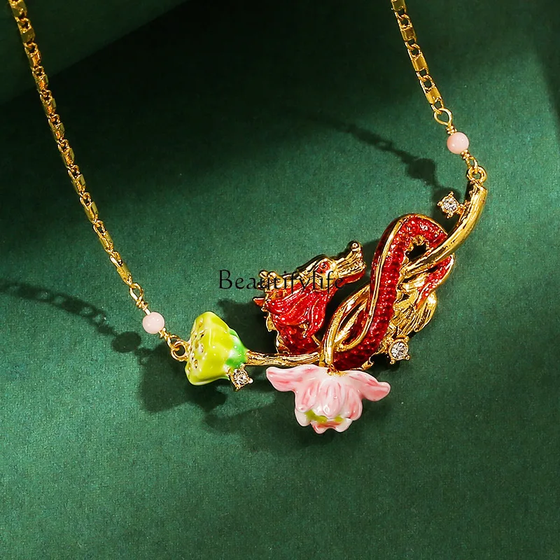 

Accessories Enamel Glaze Necklace Pearl Lotus Leaf Lotus Root Clavicle Chain