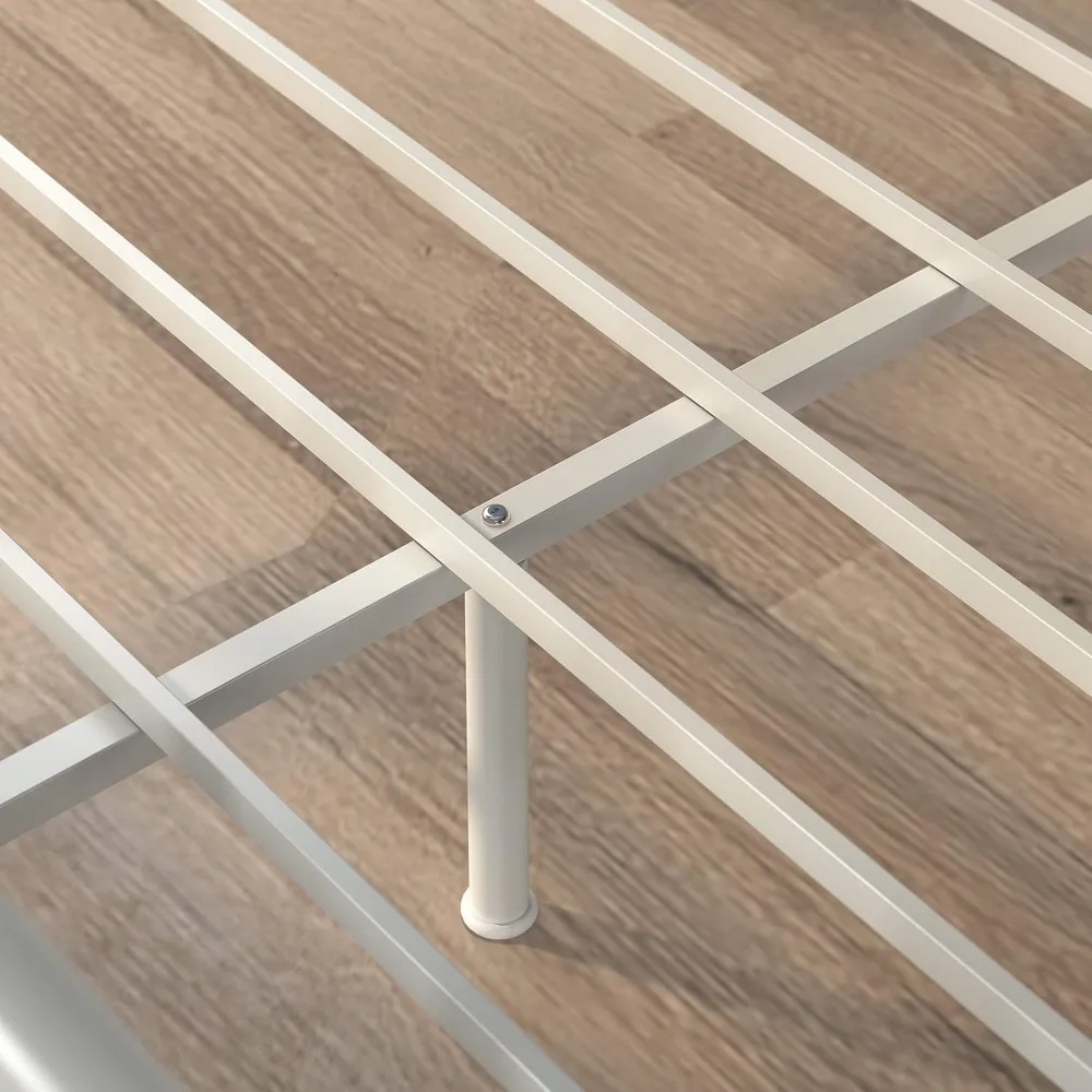 إطار سرير بمنصة معدنية كاملة، مقاس كوين، لا حاجة إلى صندوق زنبركي، سهل التجميع، لمسة نهائية بيضاء لديكور المنزل الحديث #5