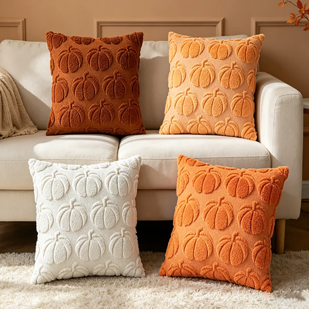 1pc/2pcs Halloween Pumpkin Embroidered Velvet Pillow Covers—Minimalist-Style Sofa Pillow Covers, Pumpkin-Patterned Pillow Covers