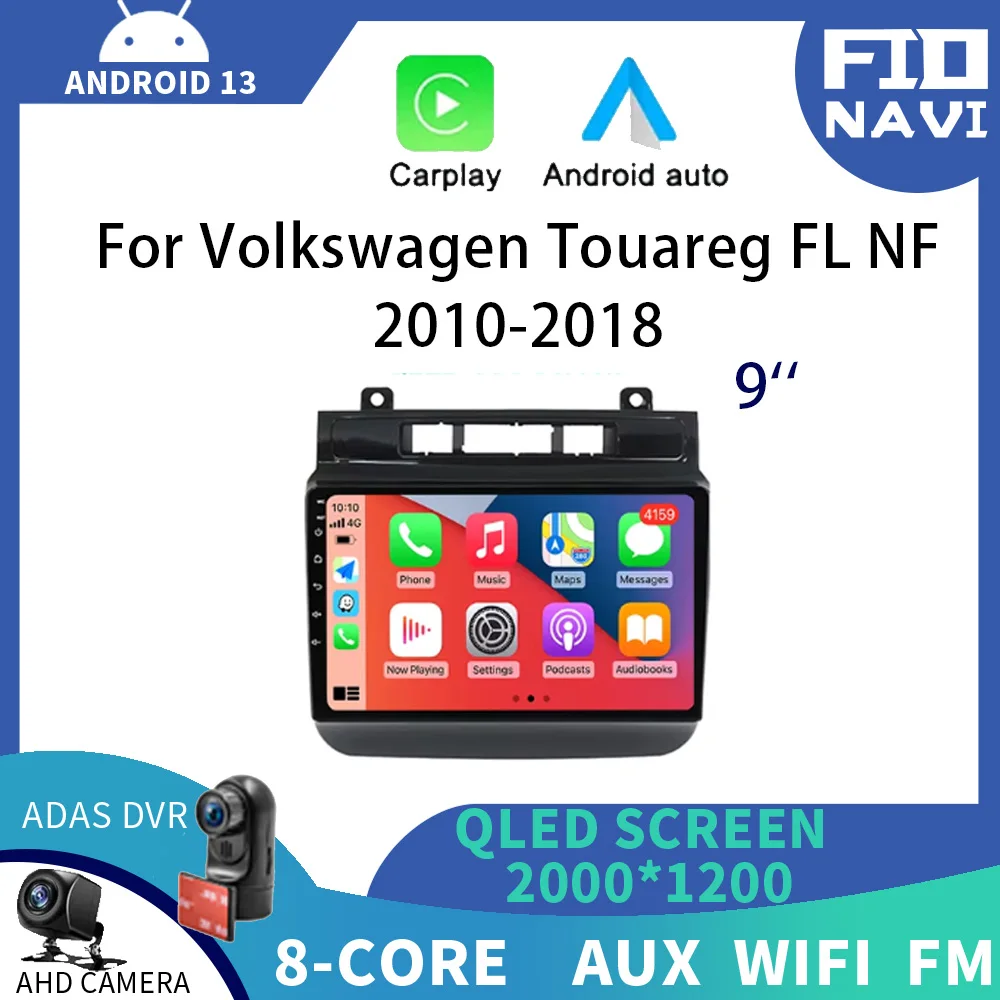 Autoradio Android 13, Navigation GPS, WiFi 4G, Stéréo, Lecteur Vidéo, Limitation, pour Voiture Volkswagen Touareg FL NF (2010-2018)