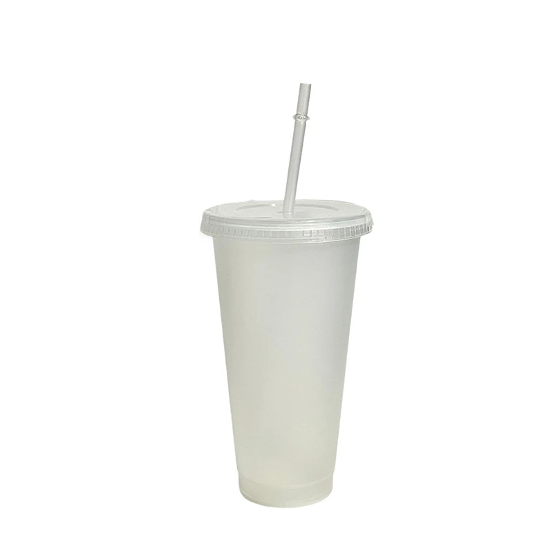 710ml White Straw Mug With Lid Color Changing Coffee Mug Reusable Cup Plastic Matte Finish Drinking Mug Couple's Cups