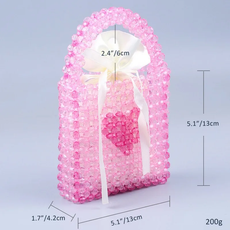 Cute Mini Pink Acrylic Hand Beaded Handbag Fashion Heart Pattern Women\'s Evening Bag Party Wedding Lipstick Bag Female Summer