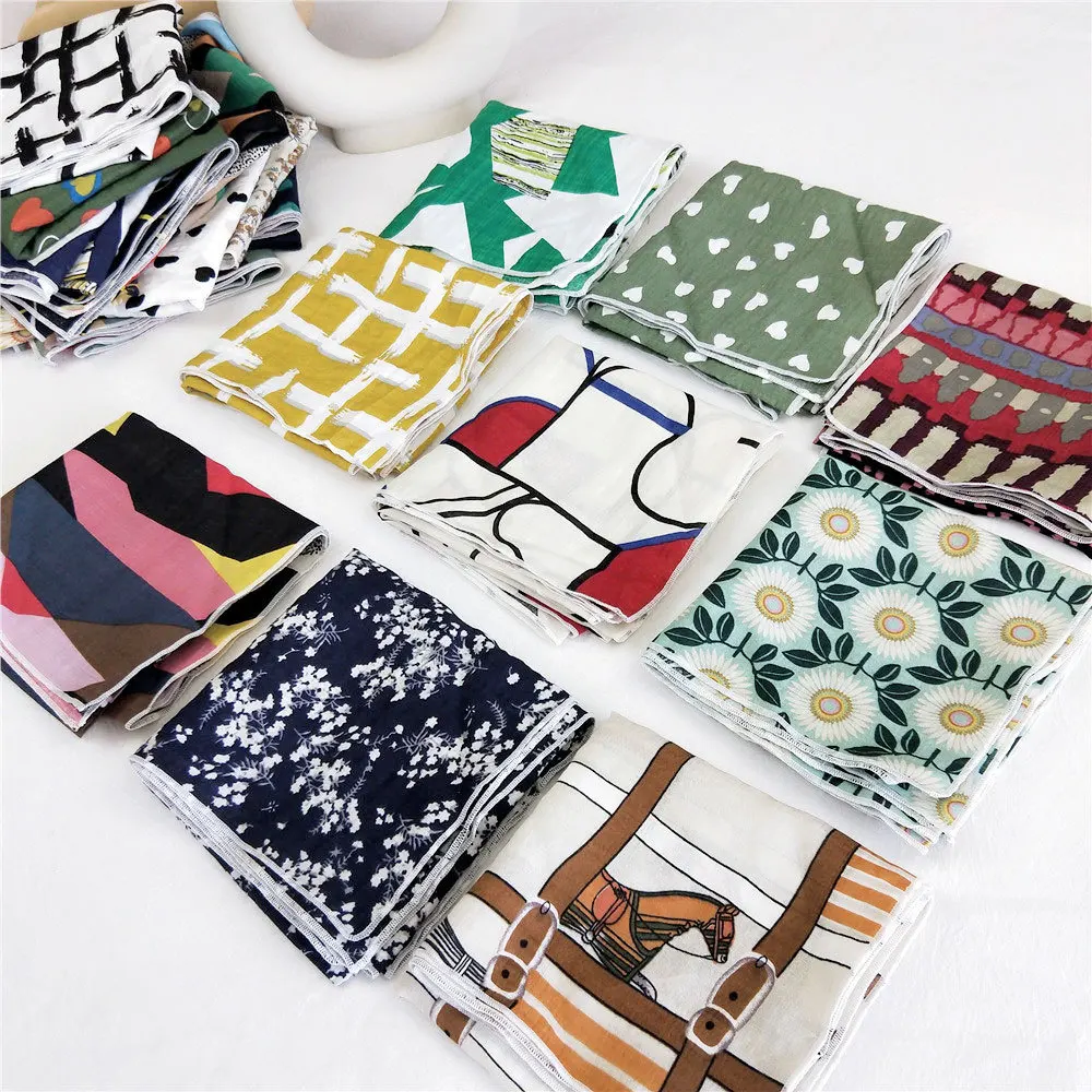 square headband Women 55cm Cotton Linen Small Square Scarf Casual Printed Scarves Girls Luxury Design Neck Tie bandana bulk