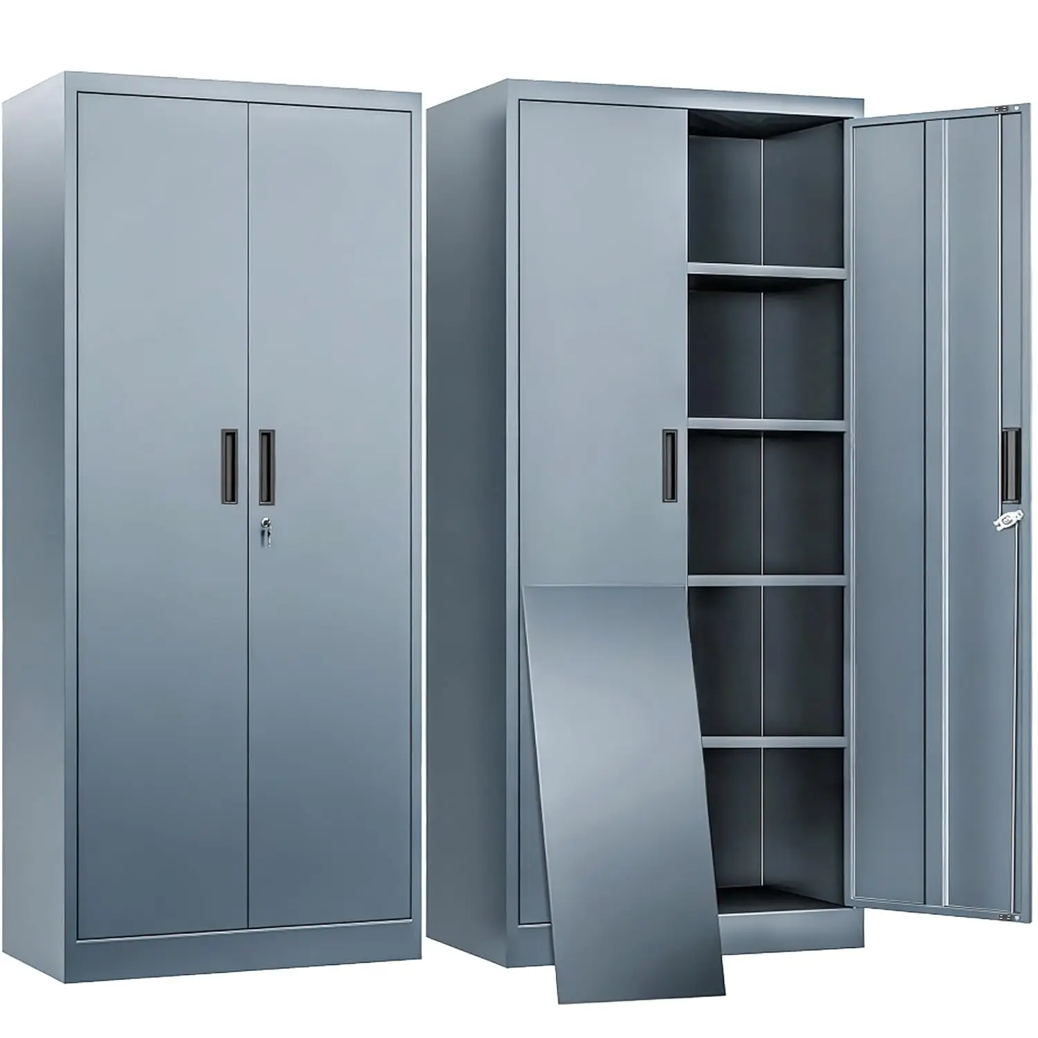 Metal Storage Cabinet With 2 Doors & 4 Adjustable Shelves Lockable 71