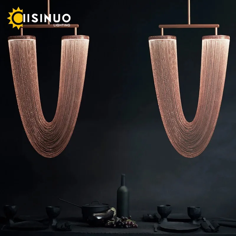 Metal Tassel Hanging Chandelier Luxary Design Rose Gold Lamp Living Room Villa Restaurant Kitchen Stairs Lustre Lighting Fixture