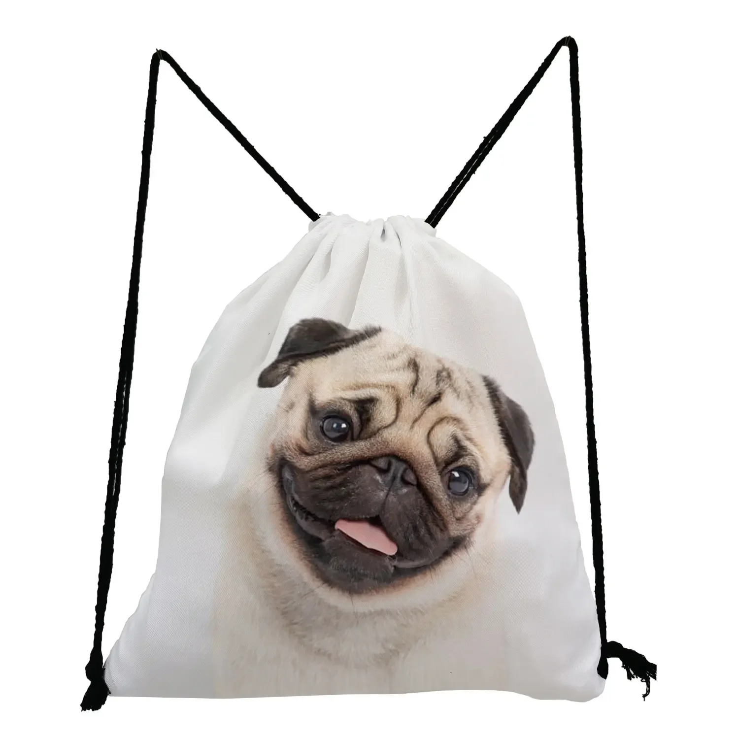 Pug Dog Printed Unisex Travel Drawstring Pocket High Quality School Storage Bag Cute Floral Animal Casual Backpacks for Students