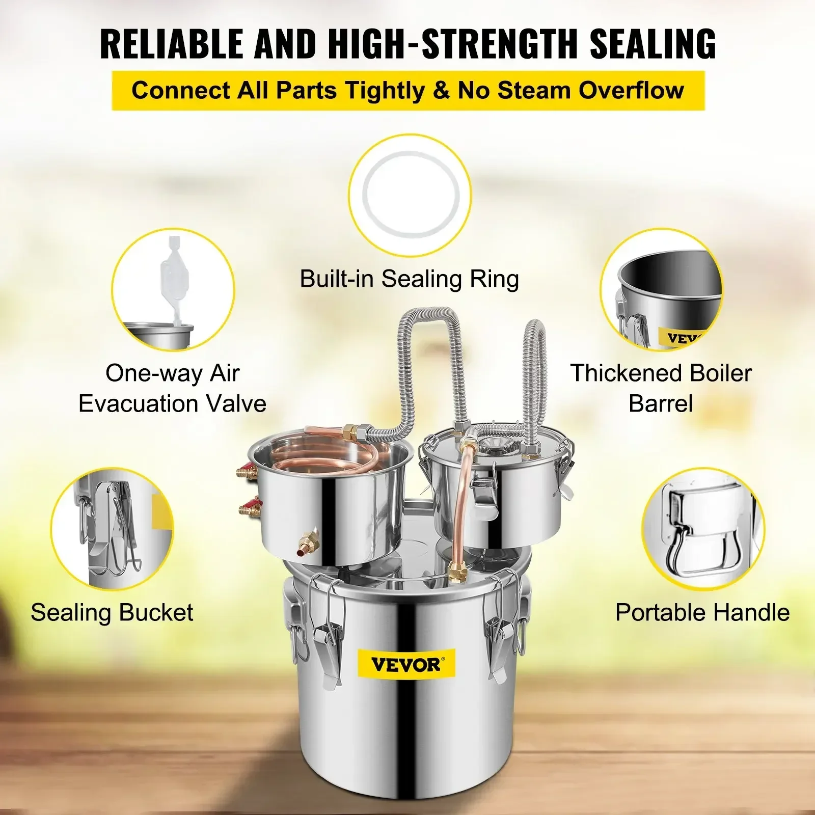 VEVOR الكحول المقطر ألمبيك تخمير لا يزال 30/50L SUS المياه الكحول المقطر النبيذ صنع المرجل مجموعة تخمير المنزل