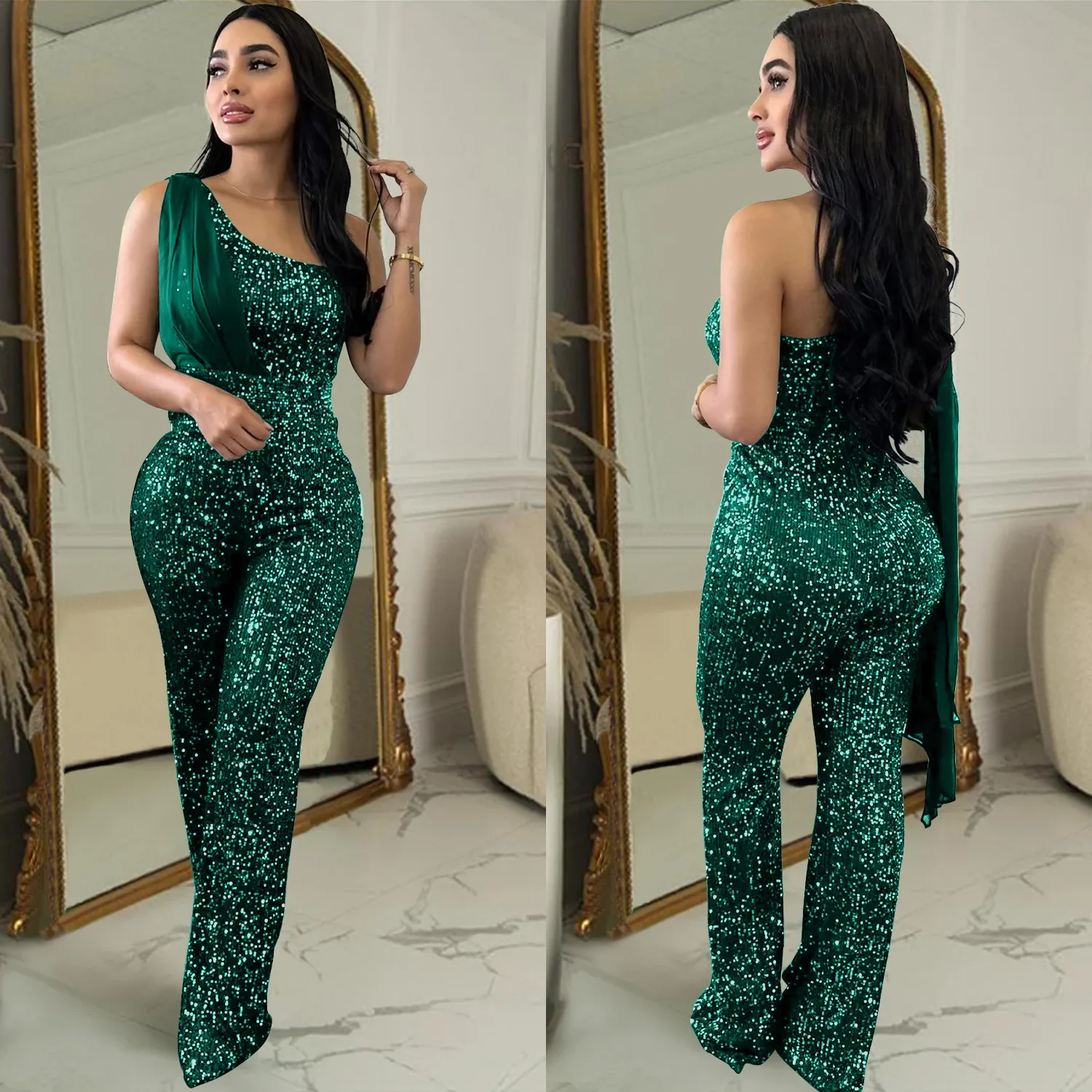 

Sexy Sequin Jumpsuits Elegant One Piece Playsuits Bodycon Jumpsuit Winter Fall Women Black Club Party Jumpsuits Bodysuits