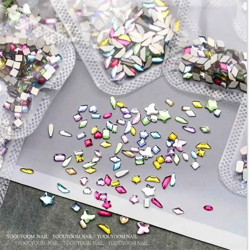 100Pcs Mix 1/2/3/4mm Mini Colorful Nail Art Rhinestone Mixed Star/Oval/Sequare Nail Diamond FlatBack Shinying Manicure Diamond&*