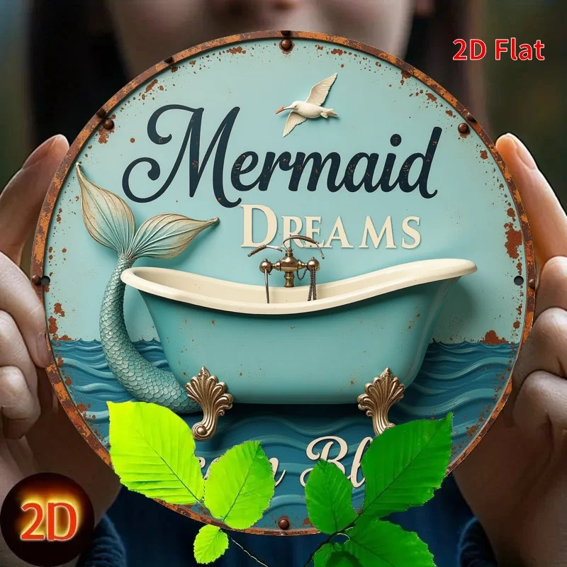 [2D Flat] Vintage Mermaid in Bathtub Metal Sign - 7.87x7.87