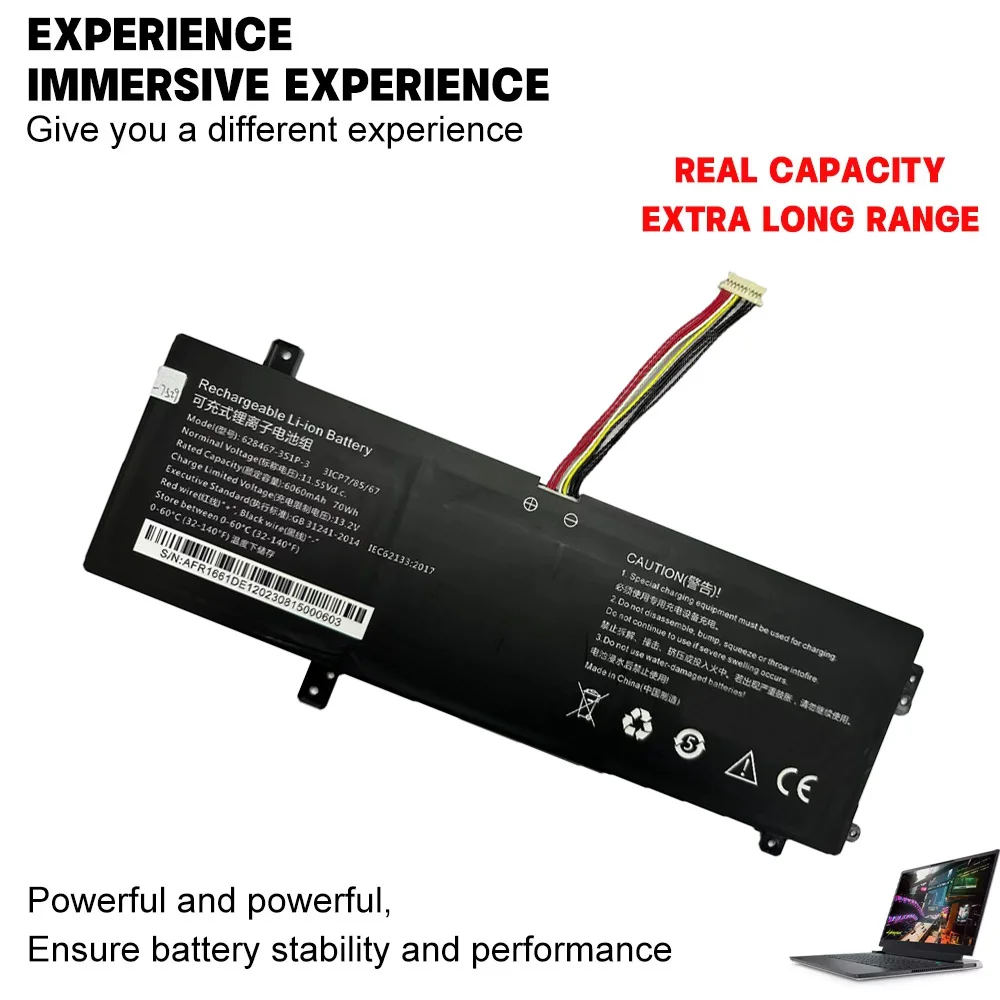 Safe and Stable Laptop Battery 628467-3S1P-3S for CHUWI CoreBook X Pro 15.6 Inch CWI536 11.55V 70Wh 6060mAh