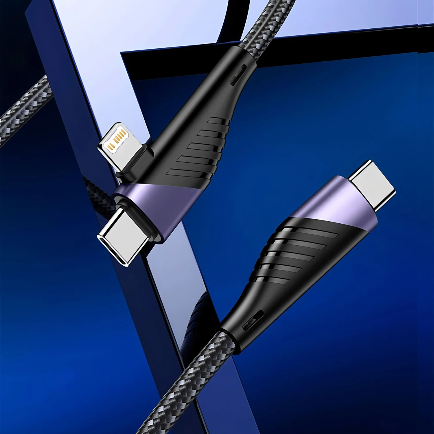 90 Degree Angle 2 in 1 Type C Charger USB Cable Type C Lighting Fast Charge Cable For iPhone 17 16 15 Pro Max iPad Xiaomi Huawei view 5