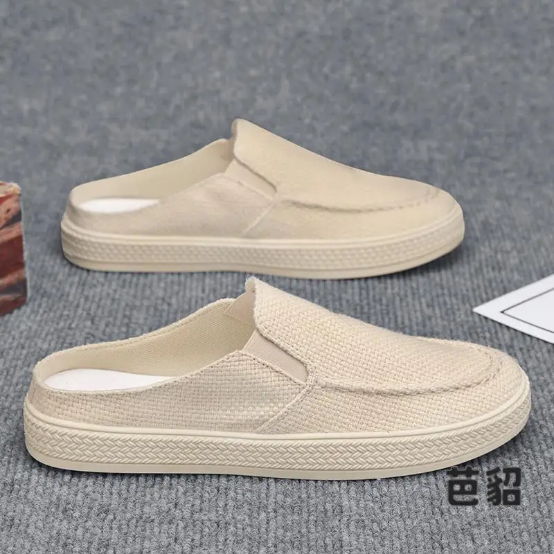 Casual Canvas Men's Shoes Breathable Summer Thin Slippers Slip-On Beijing Style Linen Trendy Flat Heel  Color Rubber Out...