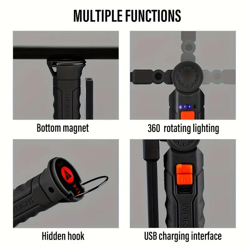 High Power LED Flashlight Magnret COB Work Light USB Rechargeble Lamp Portable Camping Lights Oudoor Waterproof Torch Lantern