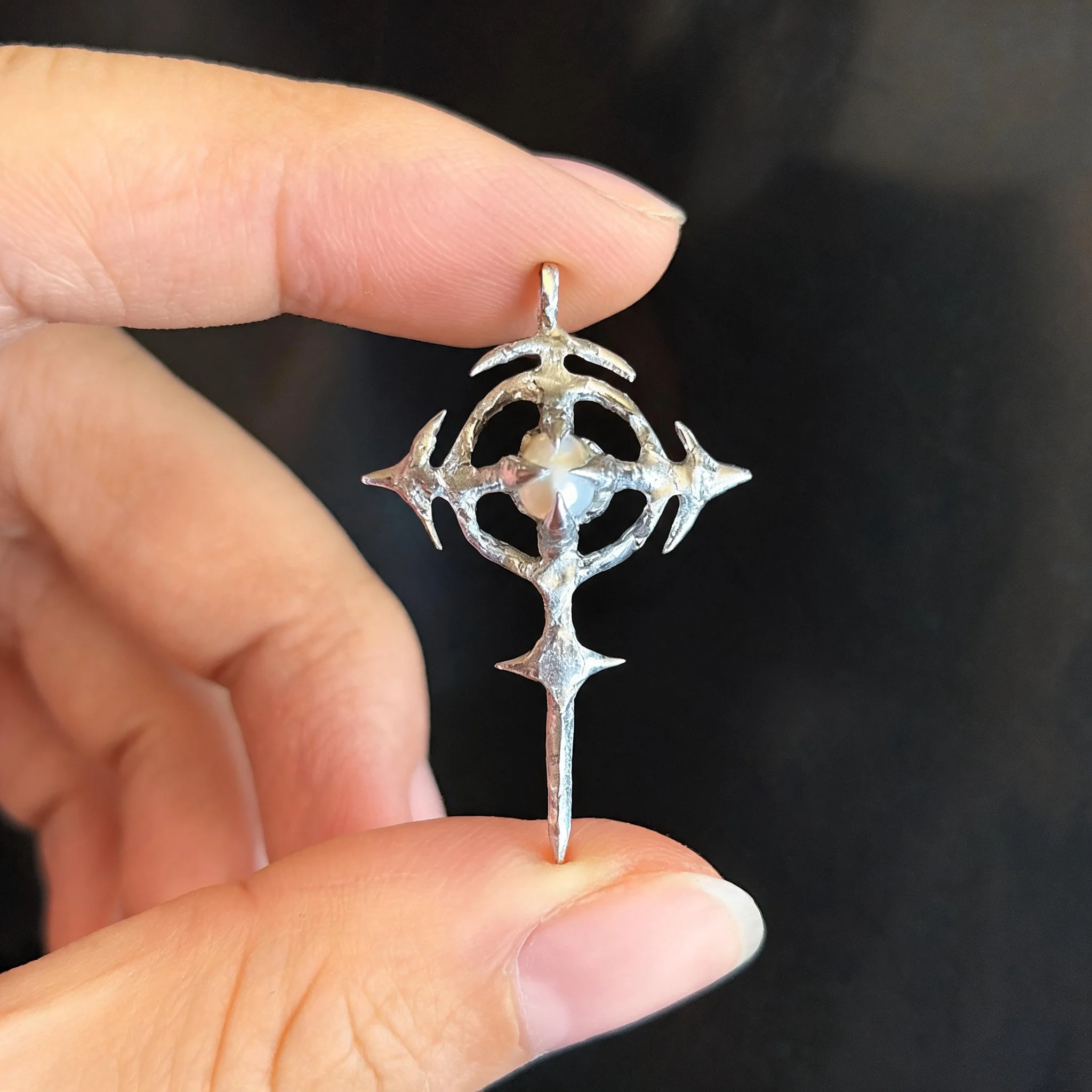 62mm Thorn Cross Freshwater Pearl Pendant Color Options Handmade Soldered Jewelry Gothic Vintage Statement Charm for Women Men N