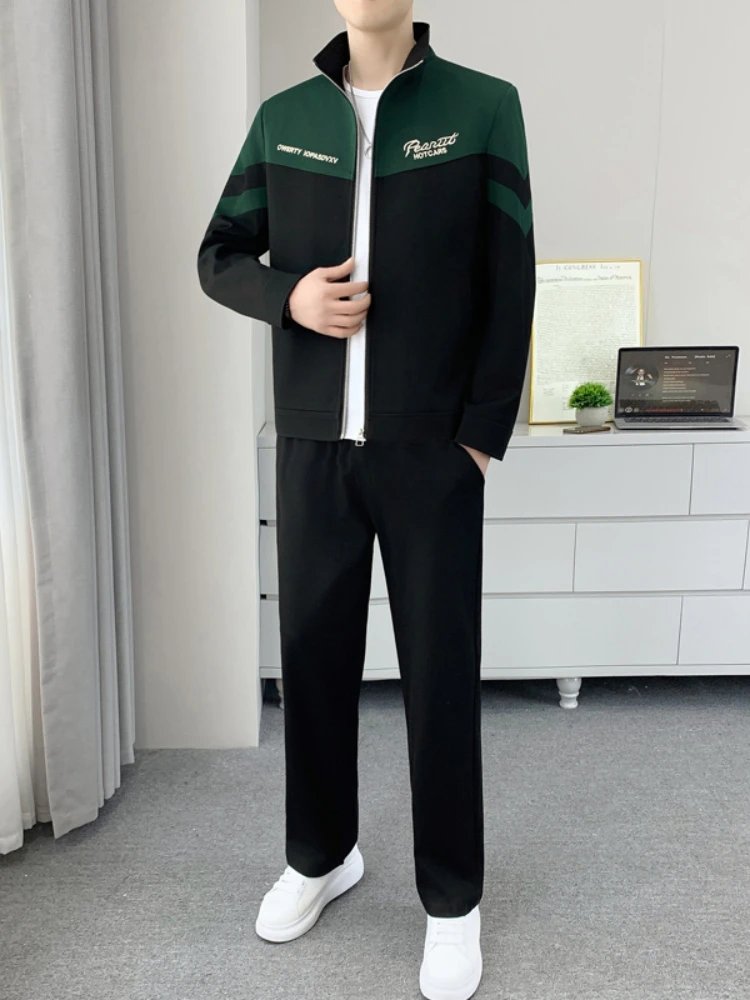 

Casual Men's Collared Jaet And Pants Set Faionable Korean Sle Spring Autumn Collection Haome Two-Piece Suit Ensemble