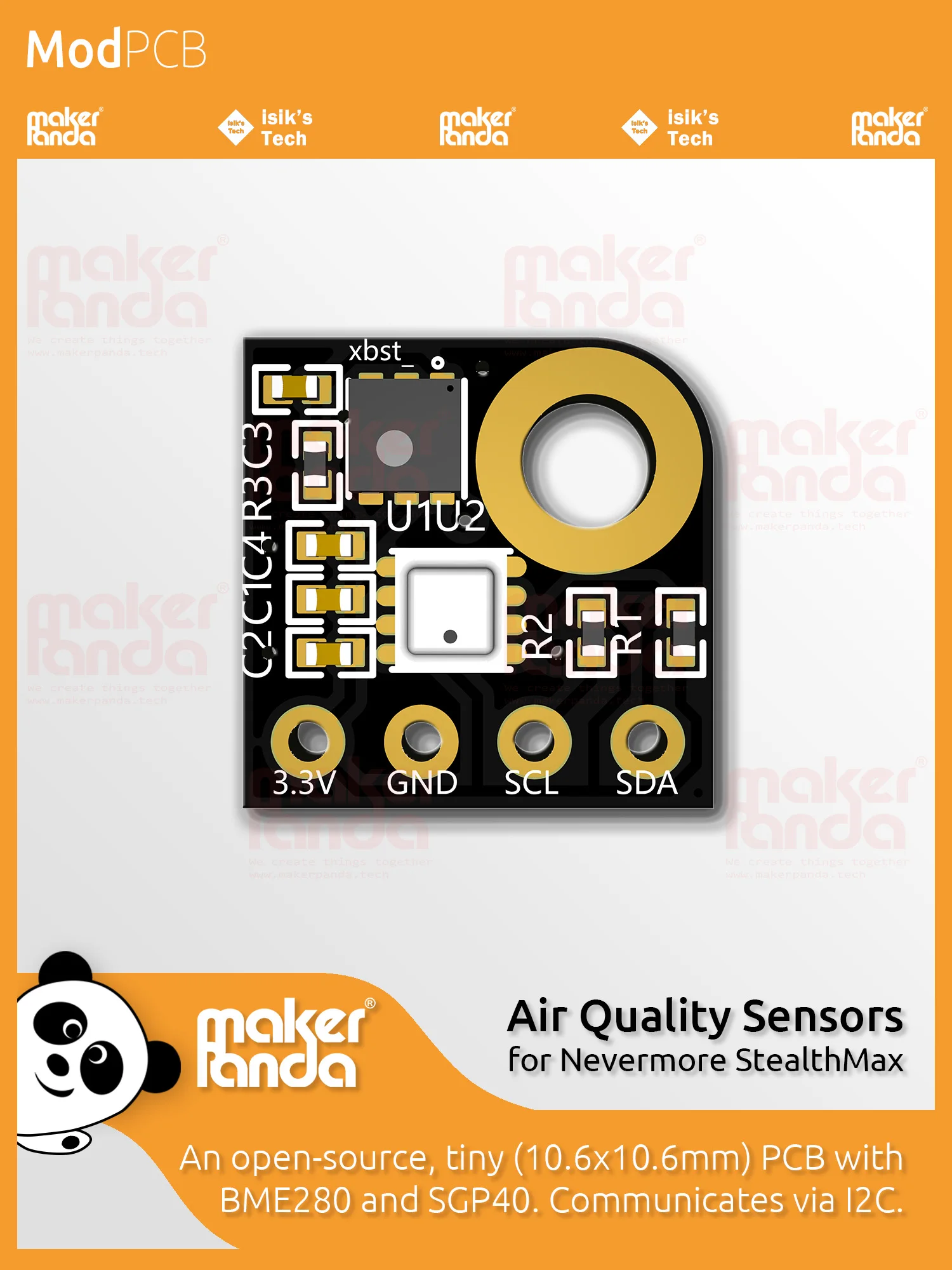 makerPanda BME280 i SGP40 Czujniki jakości powietrza Moduł PCB do filtrów powietrza Isik's Tech Nevermore StealthMax