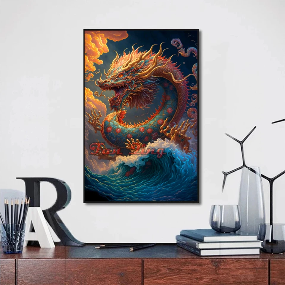 New 5d Diamond Painting Chinese Dragon Full Diamond Mosaic Embroidery Cross Stitch Mythical Beast Needlework Kit Home Decor A118