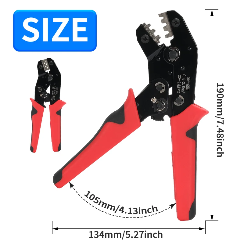 For TAB 2.8/4.8/6.3 Car Terminals SN-48B Crimping Pliers 0.5-2.5mm2/23-13AWG High Precision Jaw Wire Electrical Hand Tools