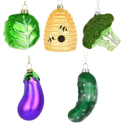 Vegetable Series Christmas Decoration Pendant Cucumber Eggplant Broccoli Honey Cabbage Xmas Tree Hanging Ornaments New Year Gift