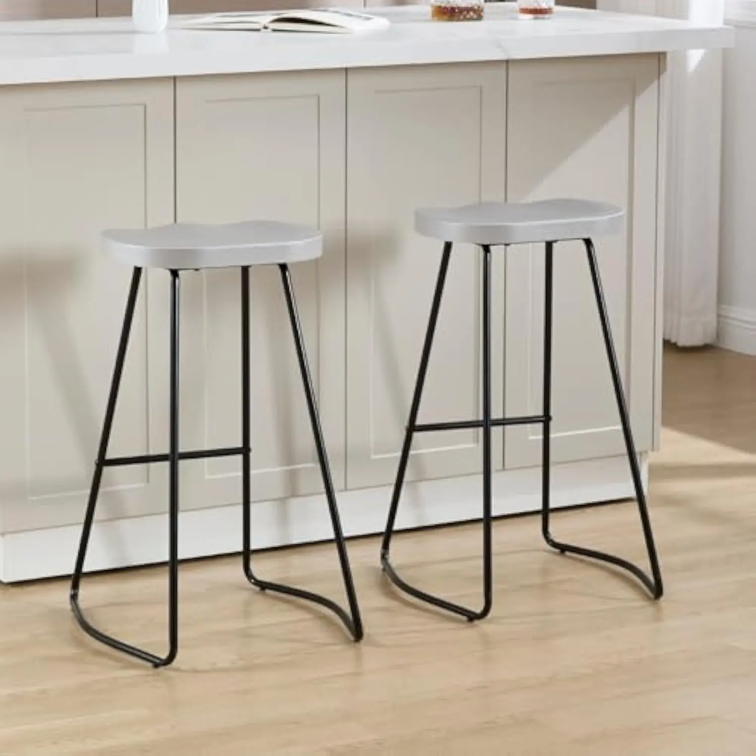 

Barstools Set of 2, Modern 28.7 Inch Counter Height Bar Stools Chair with Metal Footrest, Round Barstool Chairs with Wood seat