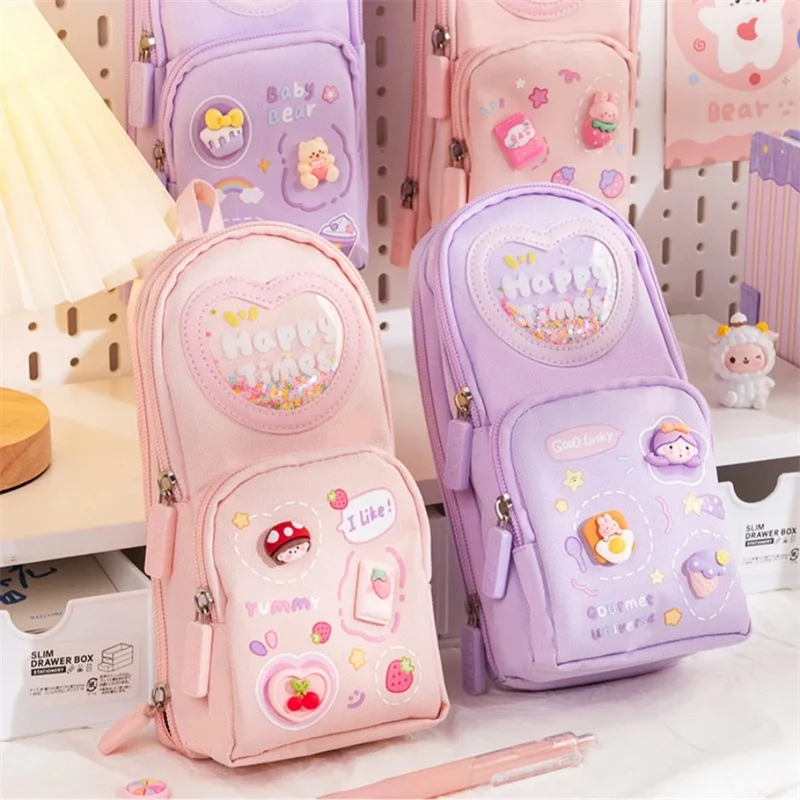 Kawaii Portable schoolbag Pencil Cases Capacity Canvas Pencil Bag Pouch Holder Box for Girls Student Stationery School Supplies