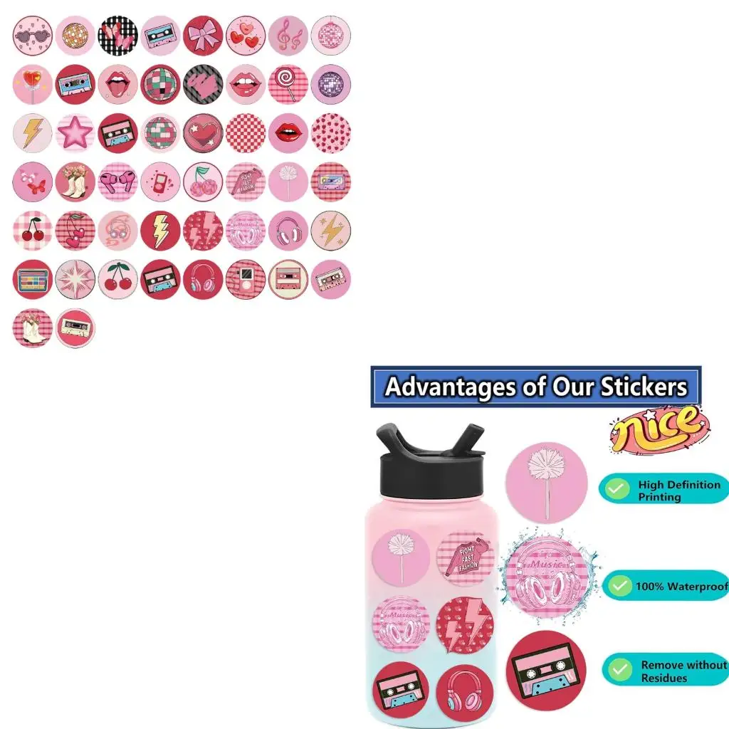 50pcs Reusable Cherries Stickers Waterproof PVC Creative Aesthetic Design