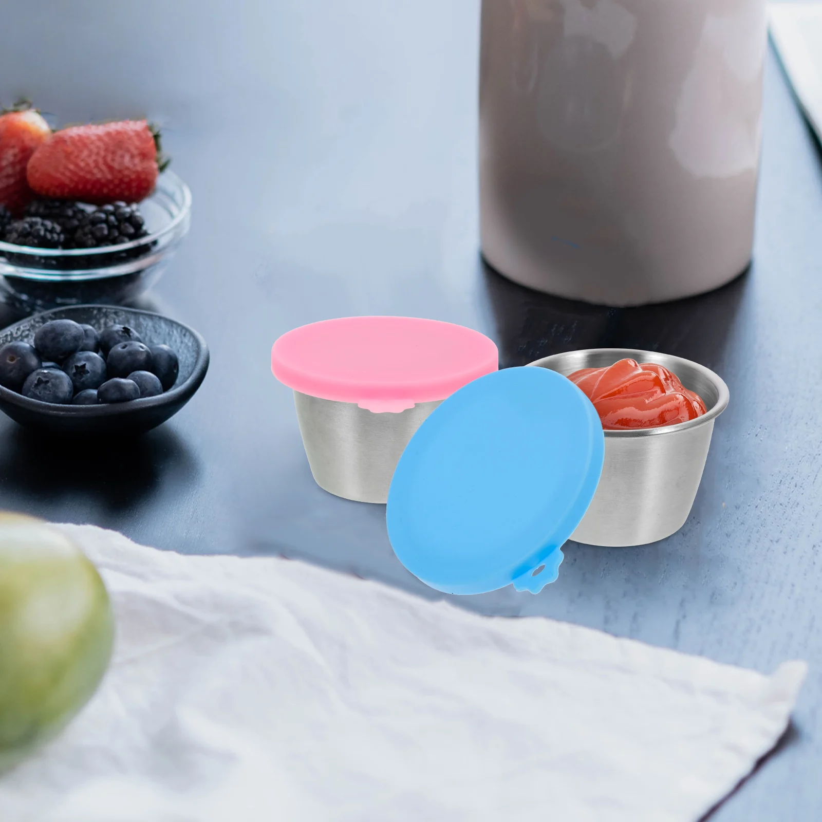 

2Pcs 70ml Stainless Steel Sauce Cups Mini Seasoning Boxes Soy Containers for Picnic BBQ Kitchen Use Safe Material Reusable