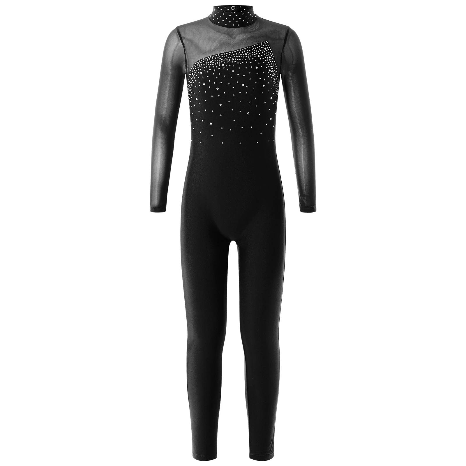 Dziewczęca gimnastyka artystyczna jednoczęściowy garnitur dzieci z długim rękawem Rhinestone całe ciało Unitard body baletowe kombinezony stroje taneczne