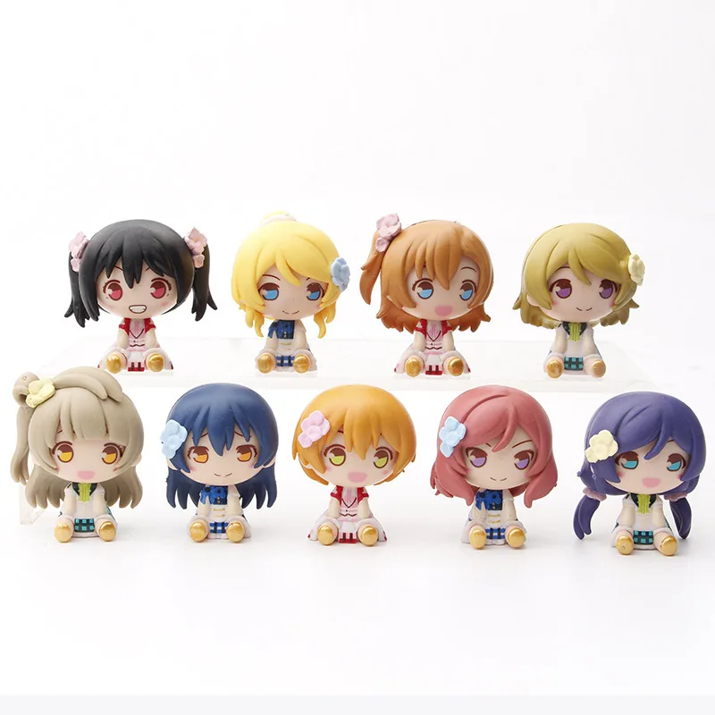 9 Stück/1 Set Q-Version Anime-Figur Love Live! Schule Idol Projekt Kotori Minami Honoka Kousaka PVC süße sitzende Figur Spielzeug