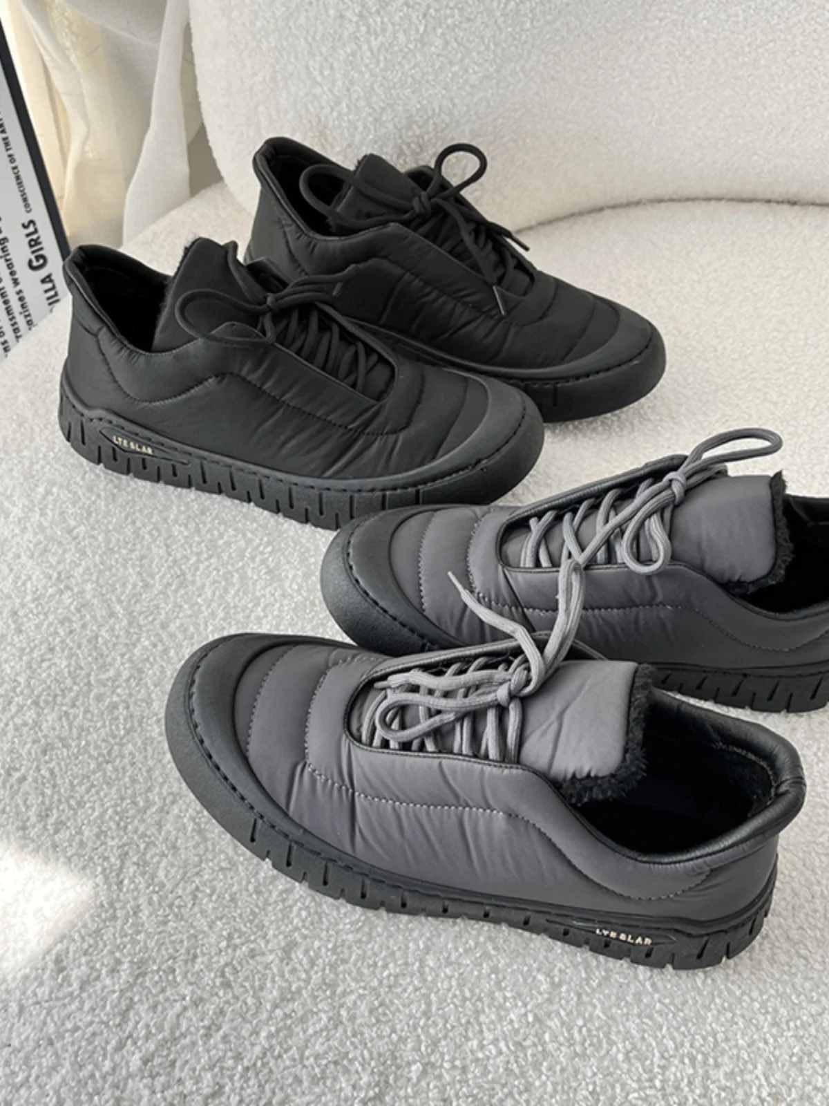

Men's Winter Warm Fleece Lined Slip Resistant down Cloth Casual Shoes Cotton Shoes Fashionable Tie Knot Casual Footwear
