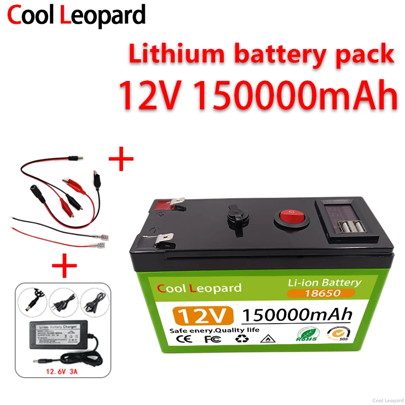 New 18650 12V 150Ah Lithium Ion Battery Pack,For Electric Vehicle Batterie Built-In High Current 30A BMS+12.6V Charger