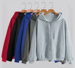 Women Fleece Zip Up Hoodies Running Sports Sweatshirts Fashion Female Classic Casual Zipper Jackets Y2k Hip Hop Streetwear