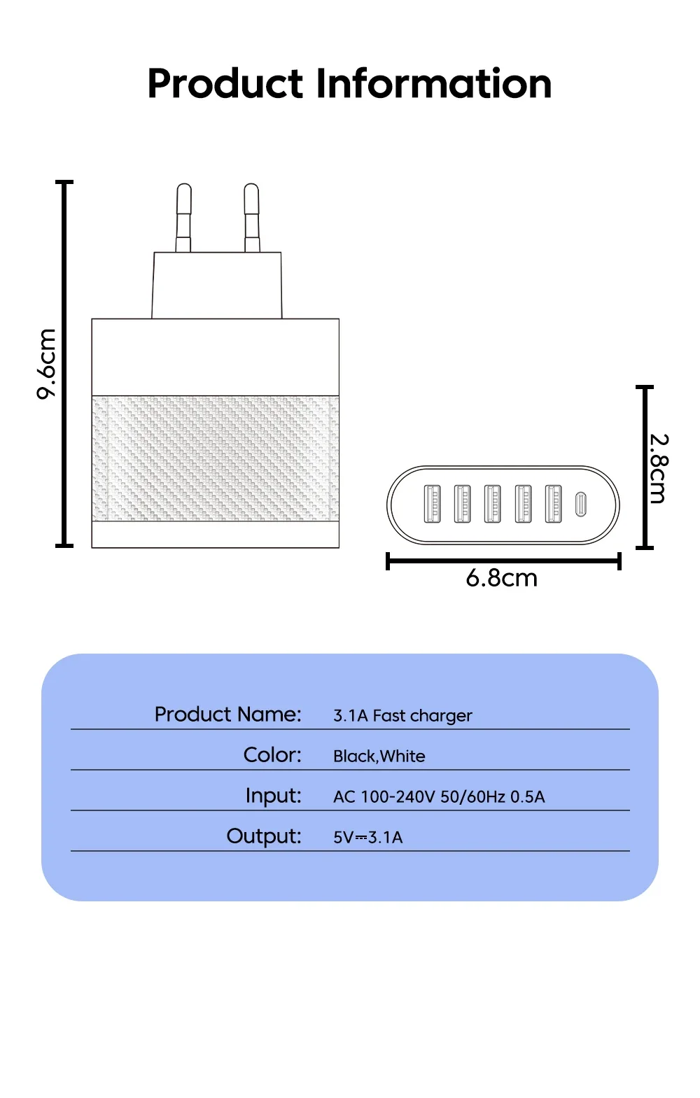 5Ports 3.1A USB Charger PD Charging Adapter For Xiaomi iPhone 13 Samsung Mobile Phone Plug Charging QC 3.0 Wall Charger image 6